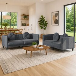 Compact Grey Velvet 2 Piece Sofa Set