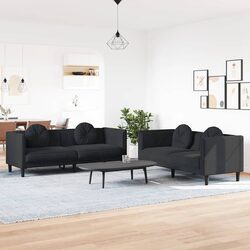 2 Piece Sofa Set with Throw Pillows Black Living Room Furniture Modern Lounge