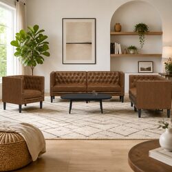 Brown Chesterfield Sofa Set - Modern Design, Exceptional Comfort