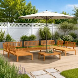 Outdoor Sectional Sofa Set 6 Piece Garden Pallet Furniture Brown Acacia Wood
