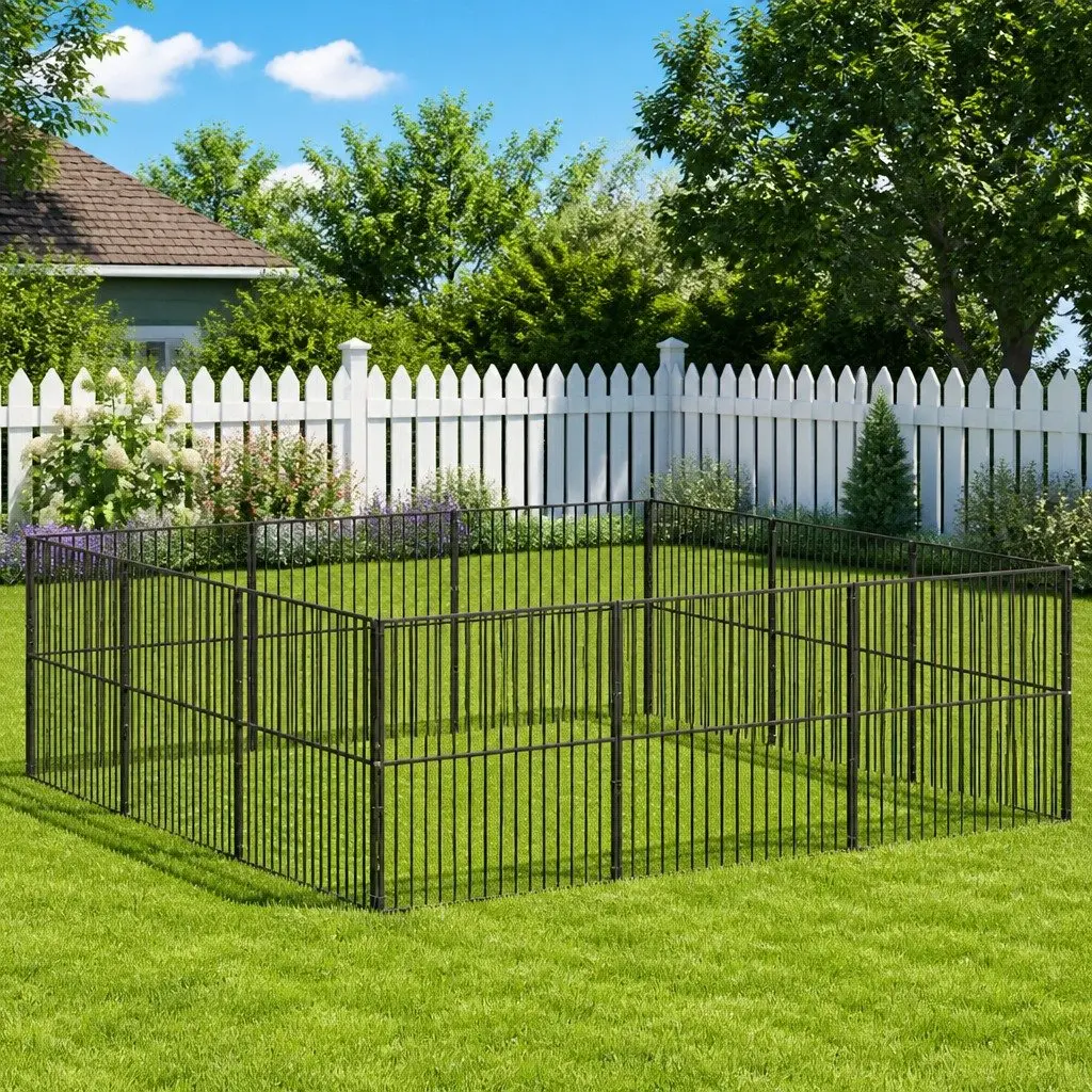 Dog Playpen Black 12 Panels Galvanised Steel Portable Exercise Pen