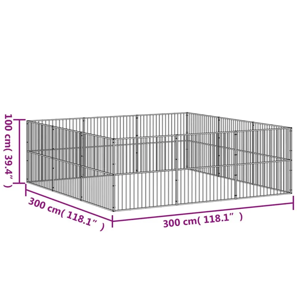 Dog Playpen Black 12 Panels Galvanised Steel Portable Exercise Pen