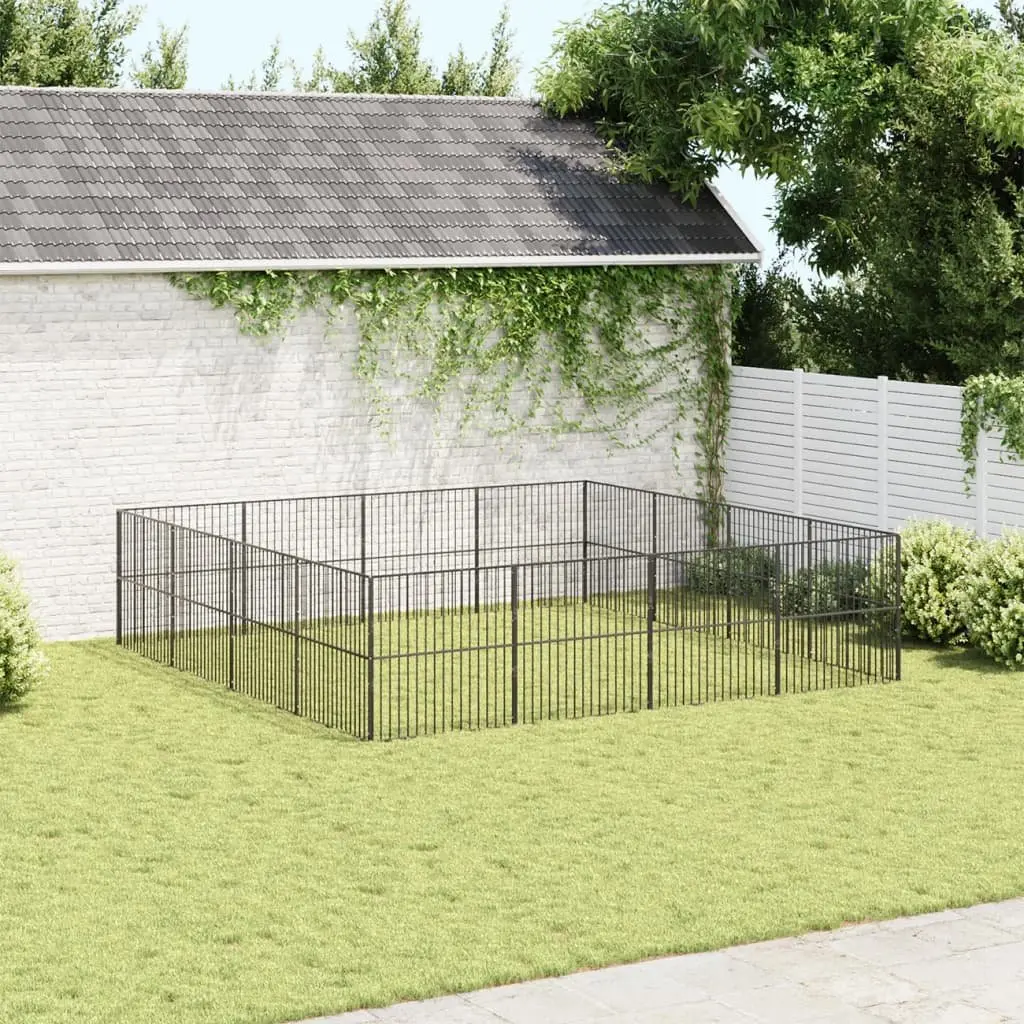 Dog Playpen Black 16 Panels Galvanised Steel Pet Exercise Enclosure