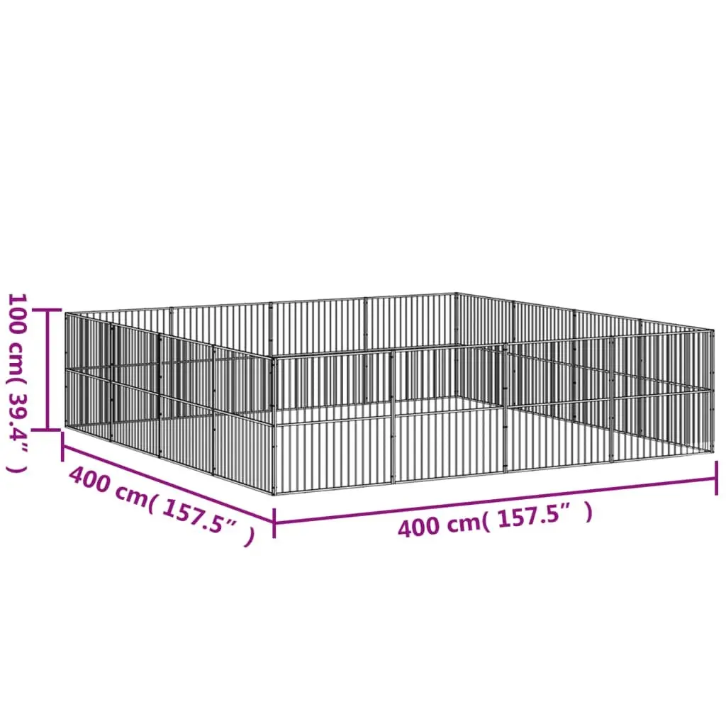 Dog Playpen Black 16 Panels Galvanised Steel Pet Exercise Enclosure