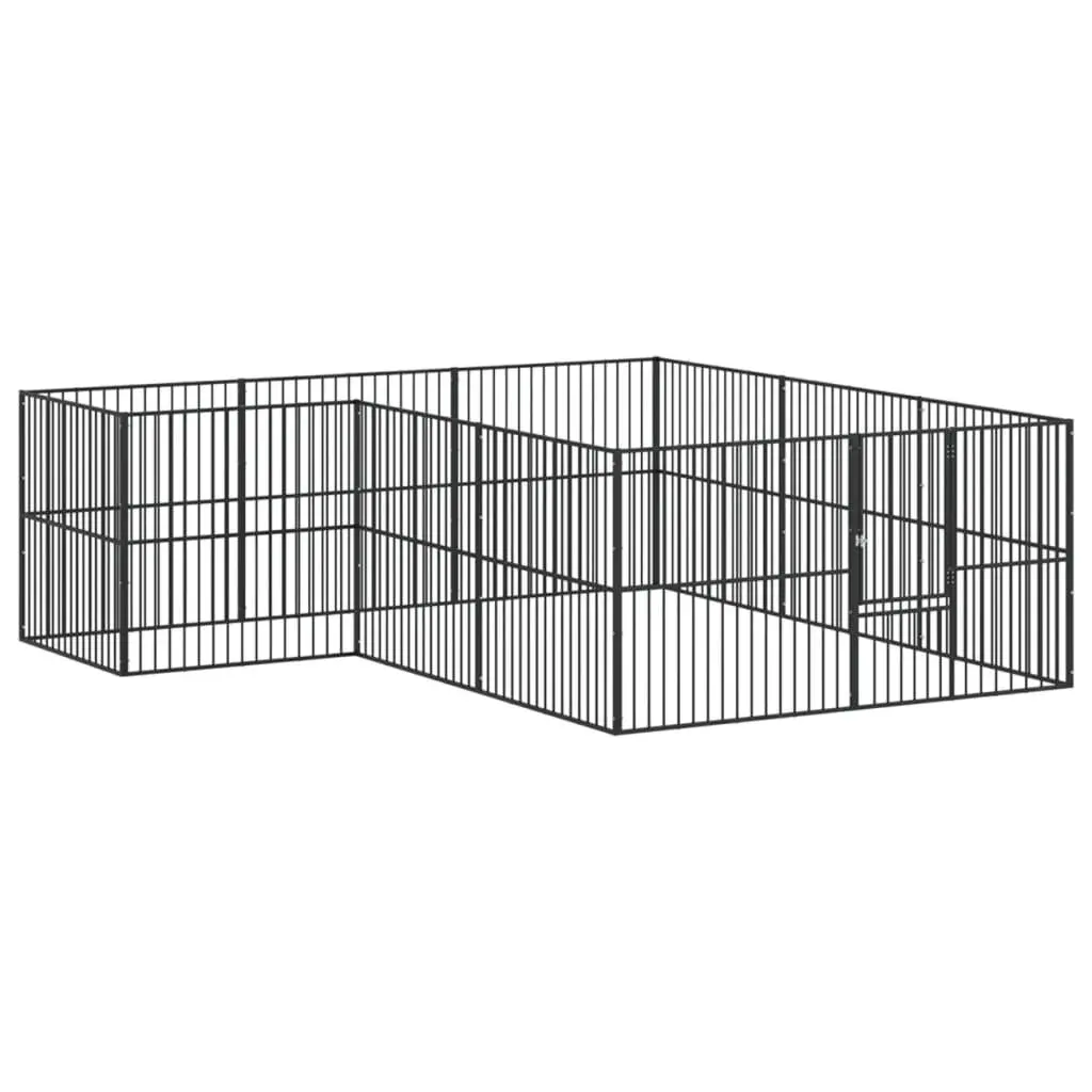 Dog Playpen Black 12 Panels Galvanised Steel Outdoor Pet Enclosure Exercise Pen