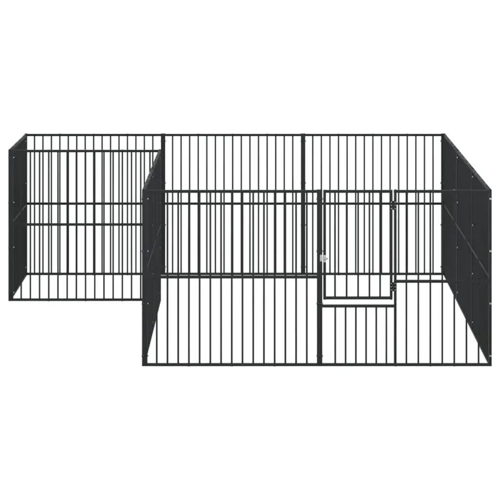 Dog Playpen Black 12 Panels Galvanised Steel Outdoor Pet Enclosure Exercise Pen