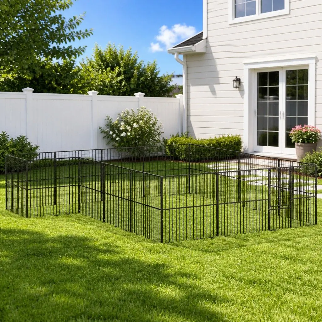 Dog Playpen Black 16 Panels Galvanised Steel Heavy-Duty Pet Enclosure Exercise Pen