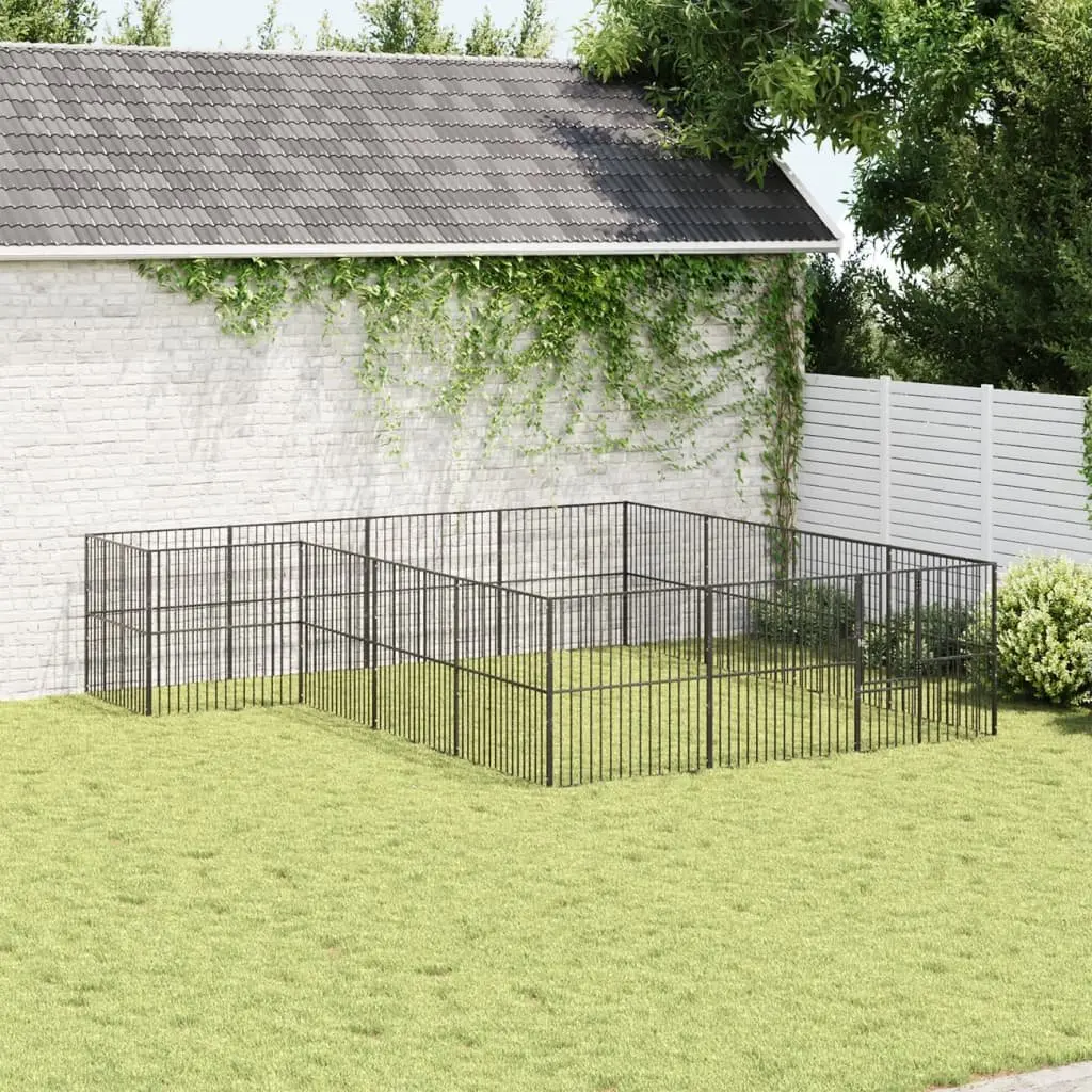 Dog Playpen Black 16 Panels Galvanised Steel Heavy-Duty Pet Enclosure Exercise Pen