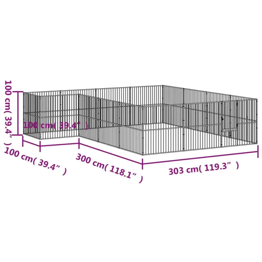 Dog Playpen Black 16 Panels Galvanised Steel Heavy-Duty Pet Enclosure Exercise Pen