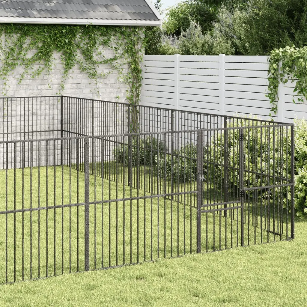 Dog Playpen Black 20 Panels Galvanised Steel Exercise Pen for Puppies and Small Animals