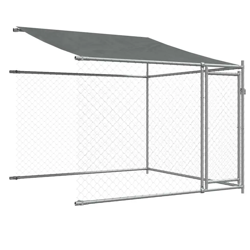 Dog Cage Grey 4x2x2m Galvanised Steel Outdoor Kennel with Roof and Lockable Doors