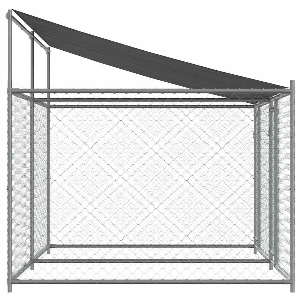 Dog Cage Grey 4x2x2m Galvanised Steel Outdoor Kennel with Roof and Lockable Doors