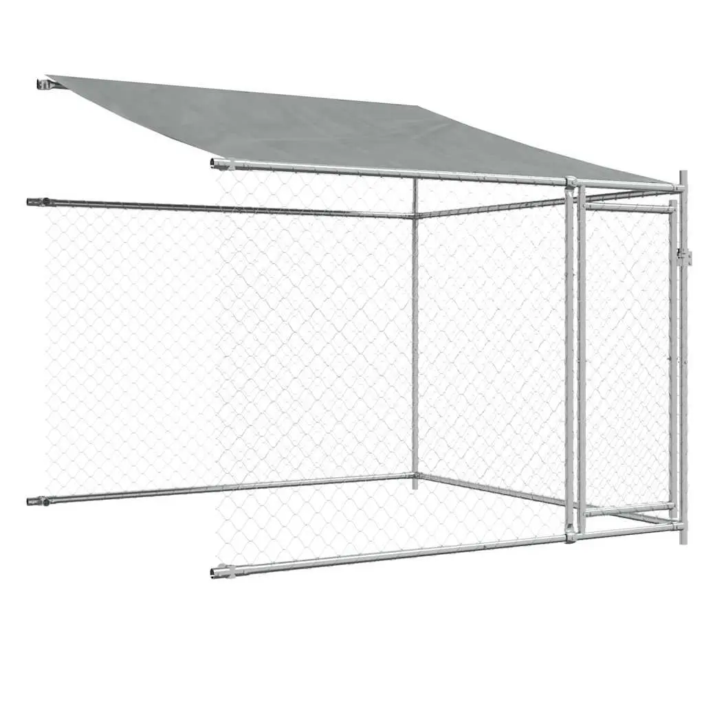 Dog Kennel Grey 6x2x2m Galvanised Steel Outdoor Cage with Roof and Lockable Doors