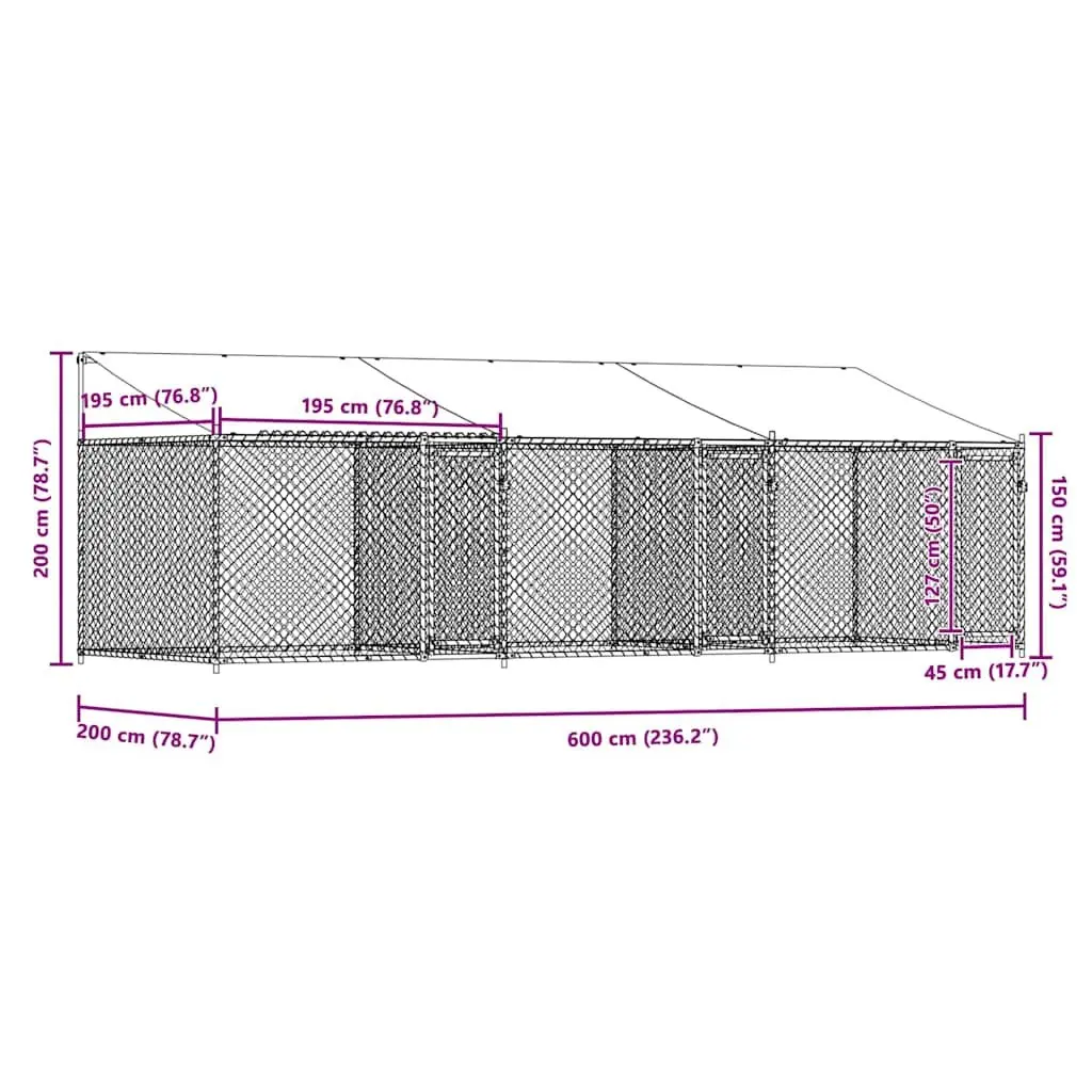 Dog Kennel Grey 6x2x2m Galvanised Steel Outdoor Cage with Roof and Lockable Doors