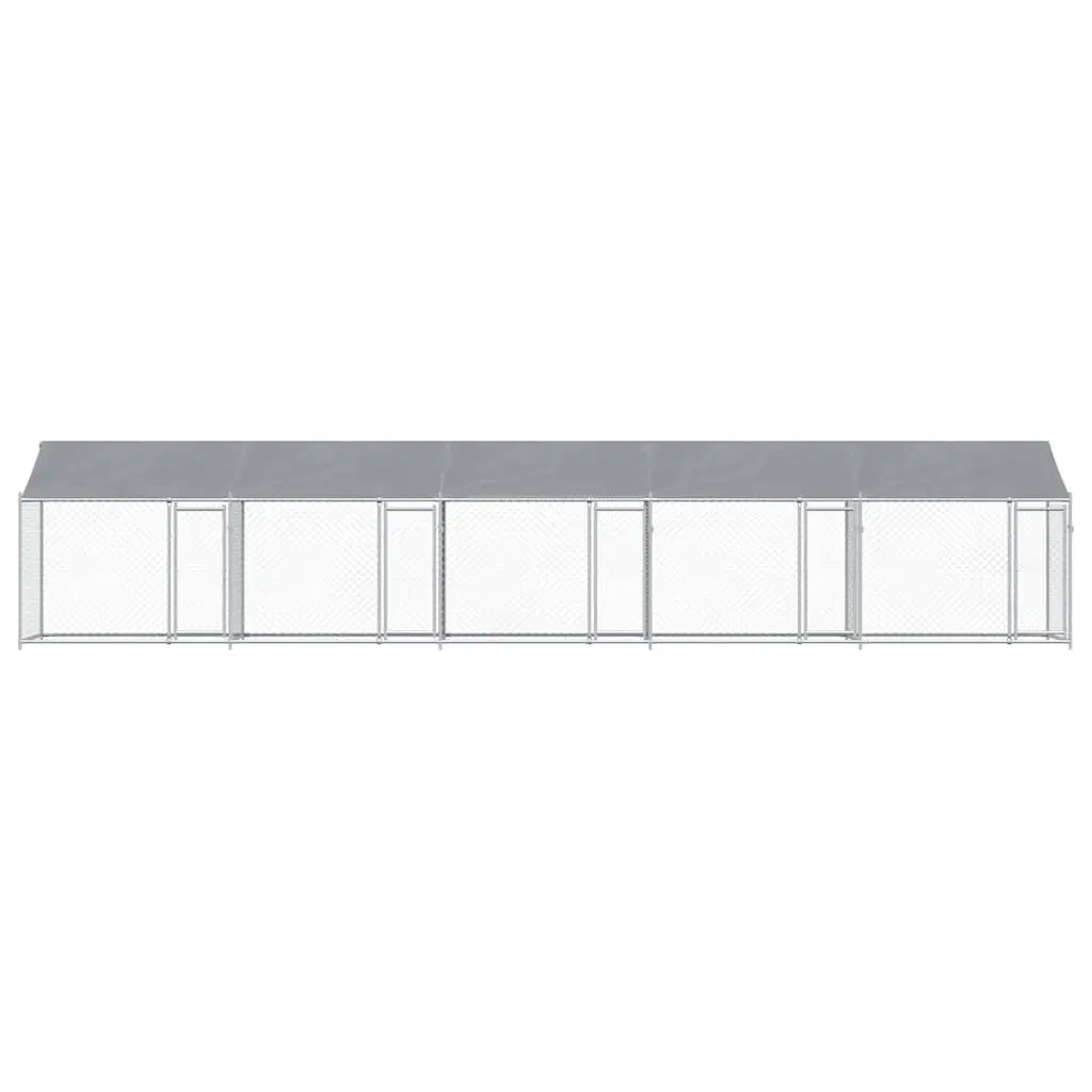 Dog Kennel Grey Galvanised Steel Outdoor Cage with Roof Lockable Doors