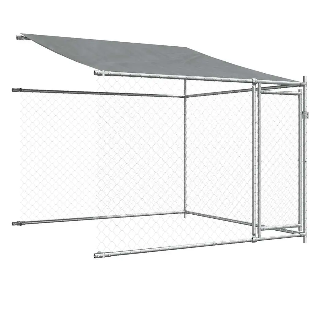 Dog Kennel Grey Galvanised Steel Outdoor Cage with Roof Lockable Doors