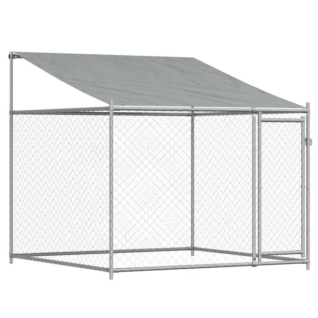 Dog Kennel Grey Galvanised Steel Outdoor Cage with Roof Lockable Doors