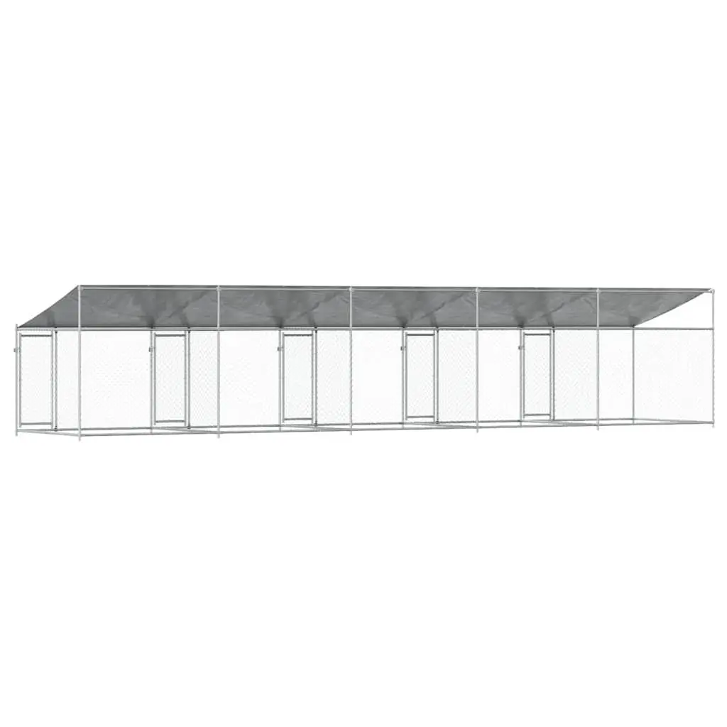 Dog Kennel Grey Galvanised Steel Outdoor Cage with Roof Lockable Doors