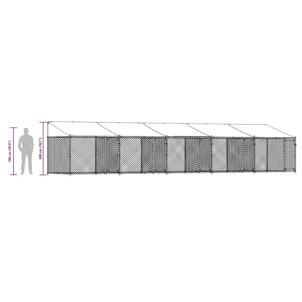 Dog Kennel Grey Galvanised Steel Outdoor Cage with Roof Lockable Doors