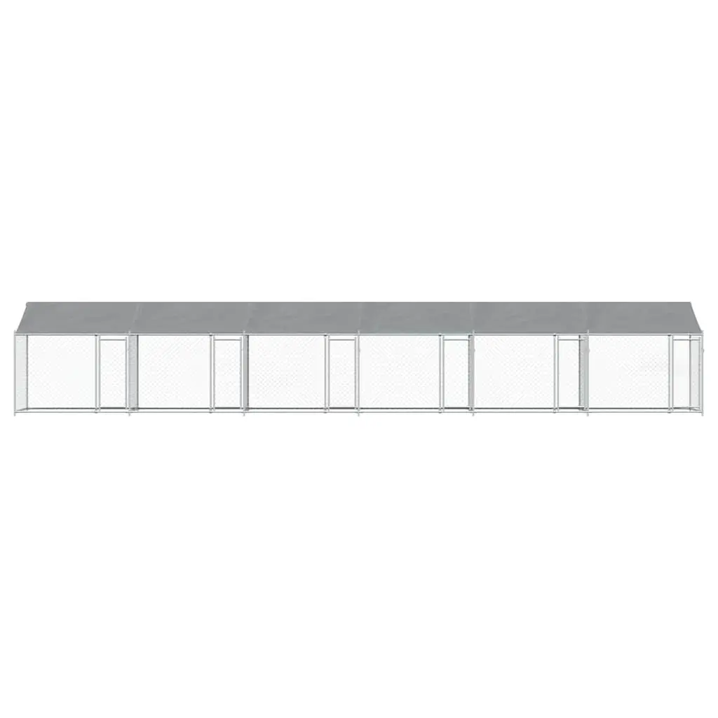 Dog Kennel Grey 12x2x2 m Galvanised Steel Outdoor Cage with Roof and Lockable Doors