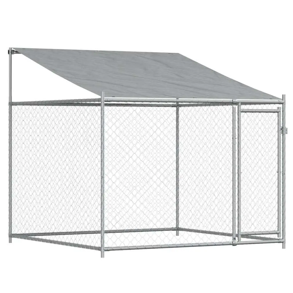 Dog Kennel Grey 12x2x2 m Galvanised Steel Outdoor Cage with Roof and Lockable Doors