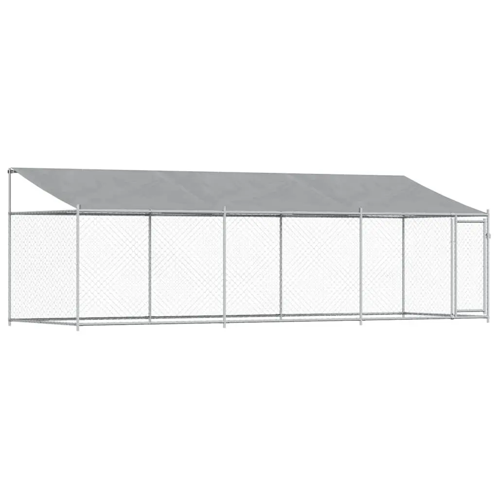 Dog Kennel Grey 6x2x2m Galvanised Steel Outdoor Cage with Roof and Lockable Door