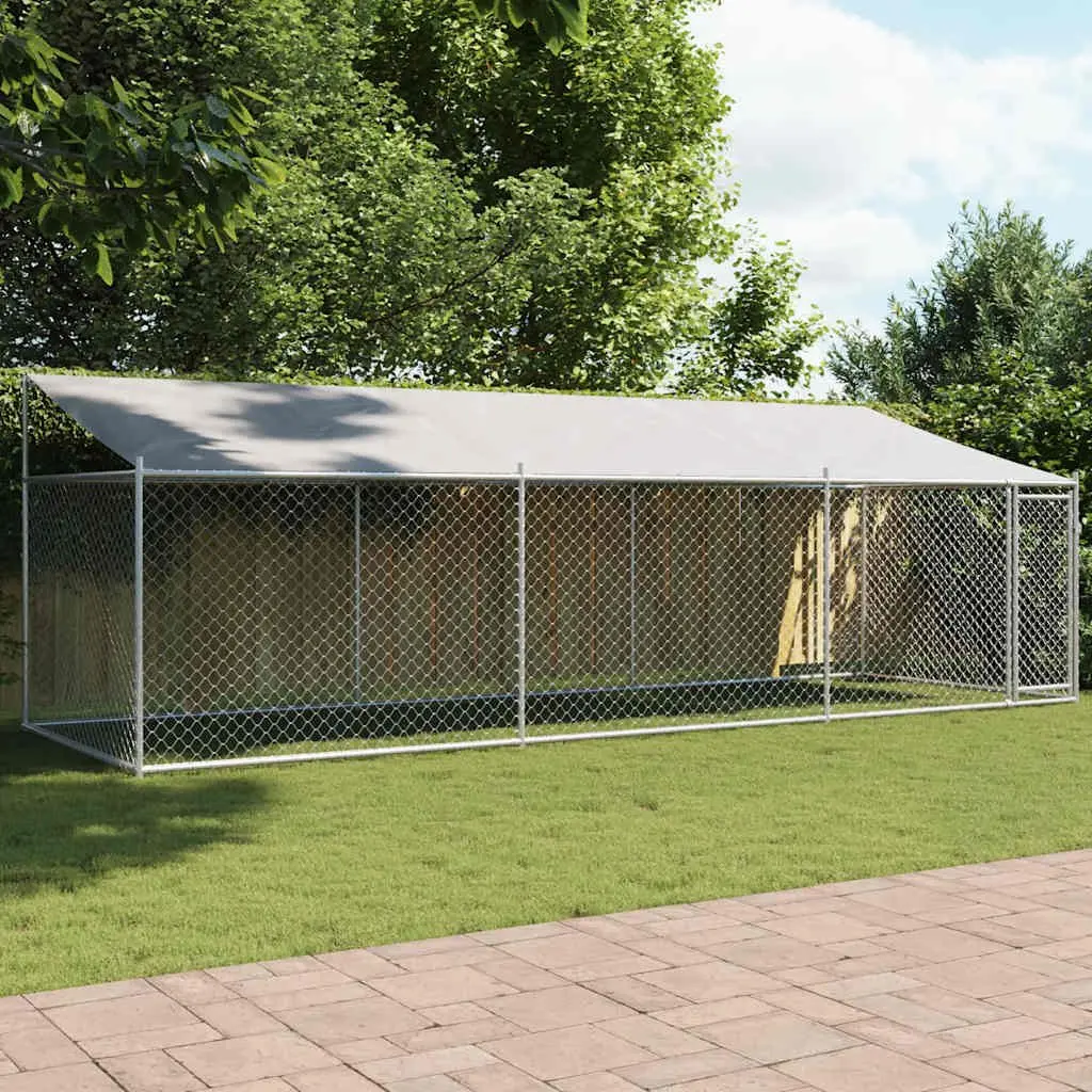 Dog Kennel Grey 6x2x2m Galvanised Steel Outdoor Cage with Roof and Lockable Door