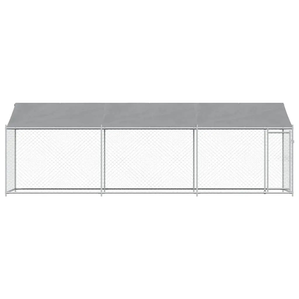 Dog Kennel Grey 6x2x2m Galvanised Steel Outdoor Cage with Roof and Lockable Door
