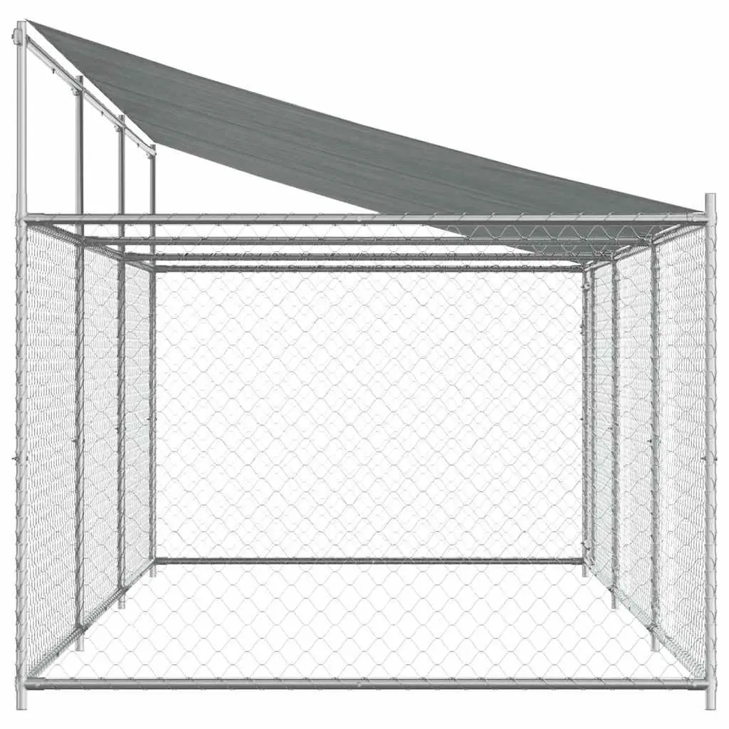 Dog Kennel Grey 6x2x2m Galvanised Steel Outdoor Cage with Roof and Lockable Door