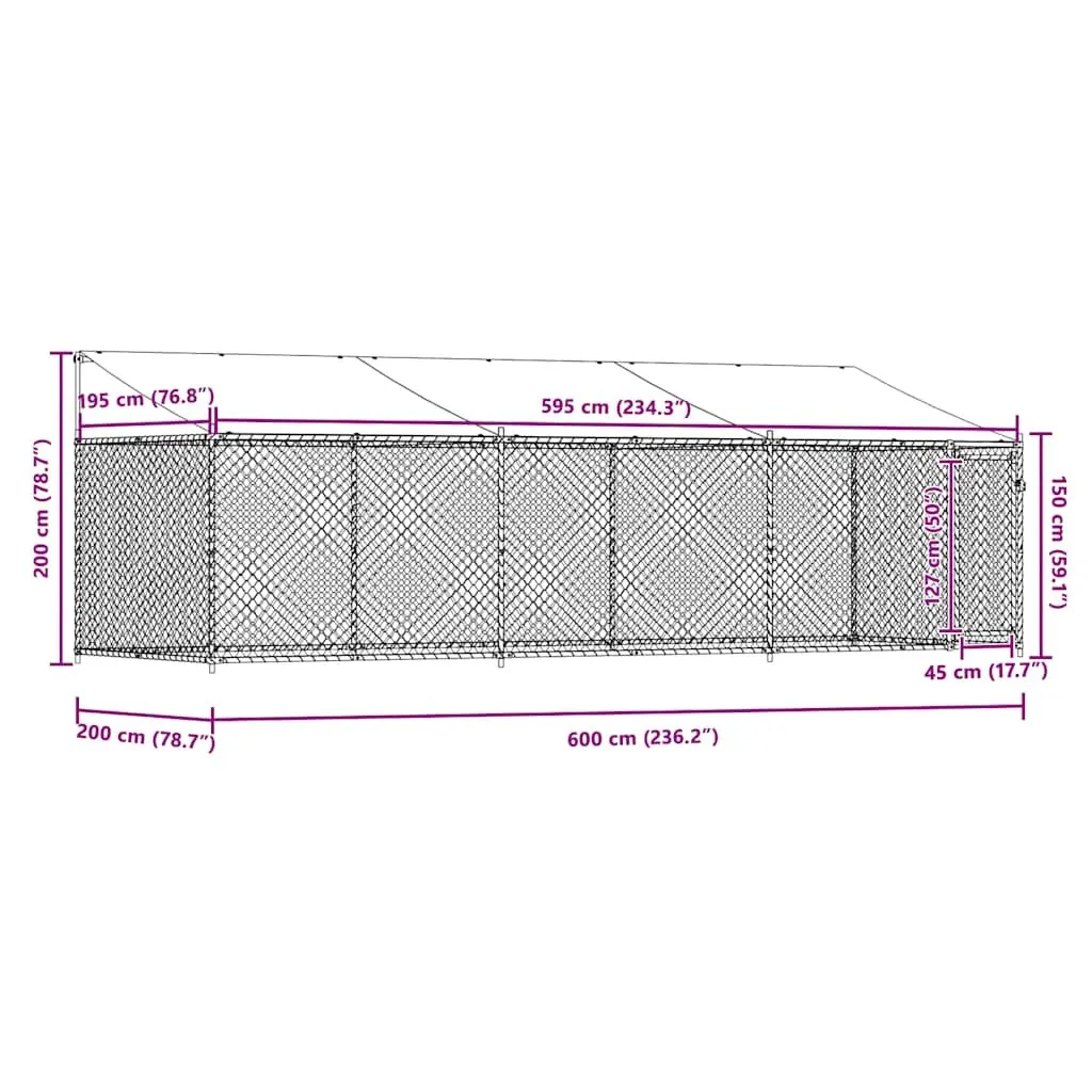Dog Kennel Grey 6x2x2m Galvanised Steel Outdoor Cage with Roof and Lockable Door