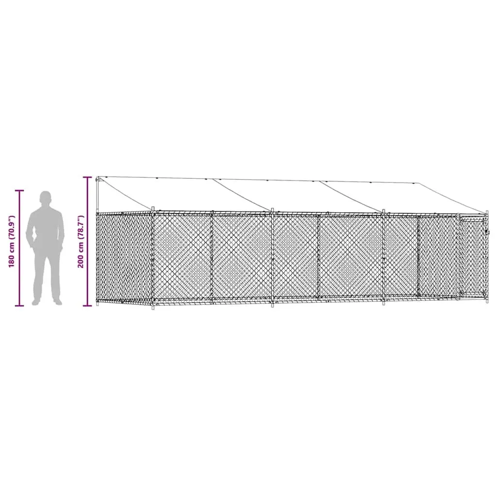 Dog Kennel Grey 6x2x2m Galvanised Steel Outdoor Cage with Roof and Lockable Door