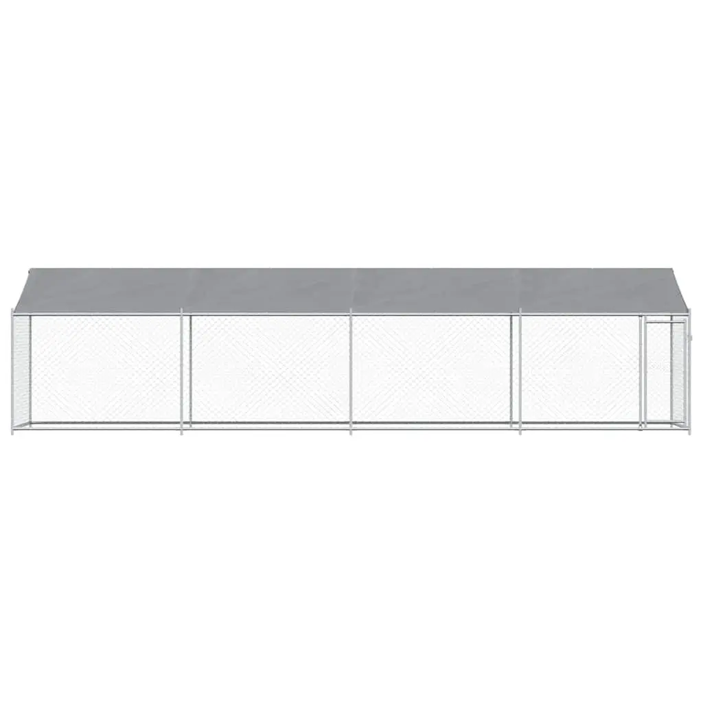 Dog Cage Kennel Grey Galvanised Steel Outdoor Run with Roof and Lockable Door