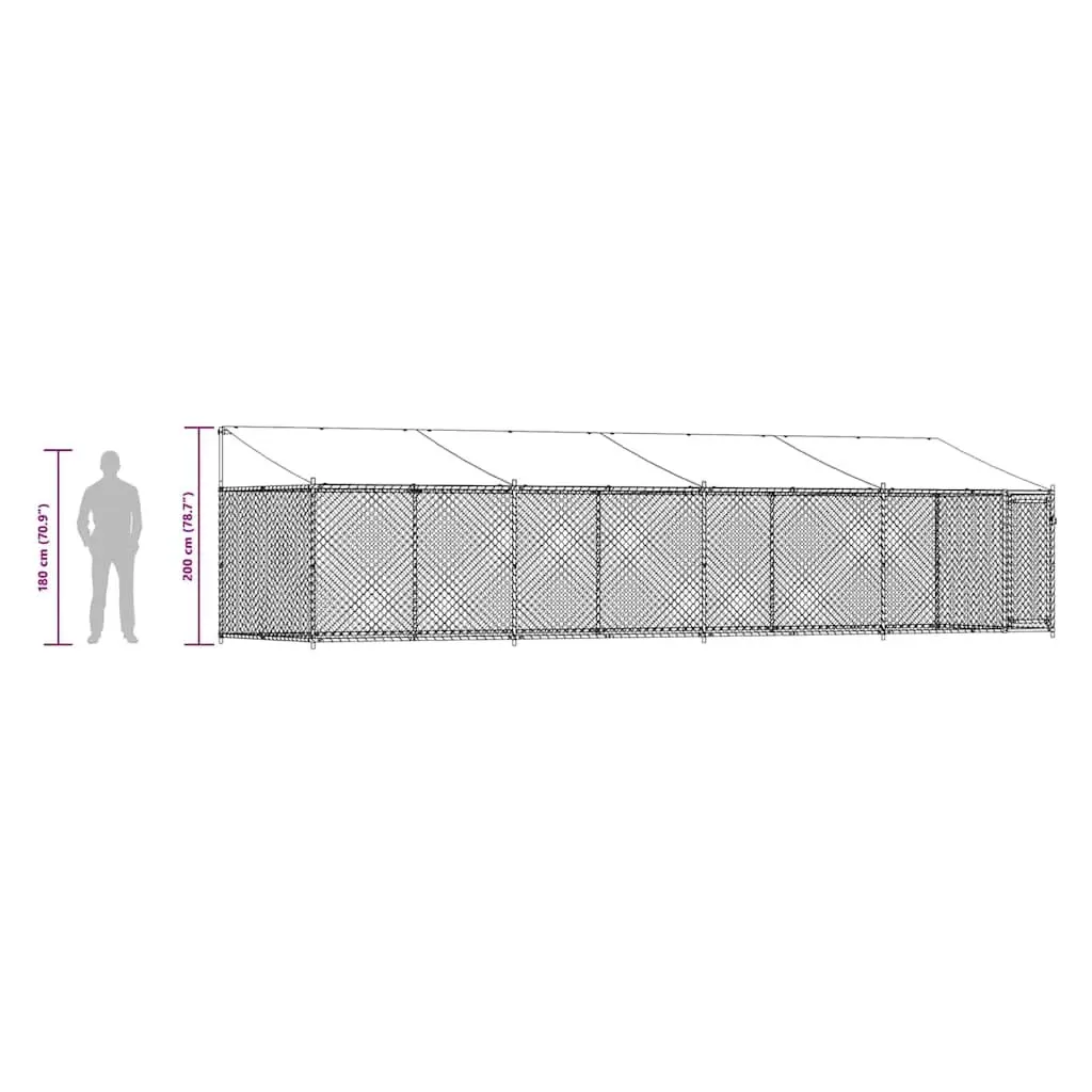 Dog Cage Kennel Grey Galvanised Steel Outdoor Run with Roof and Lockable Door
