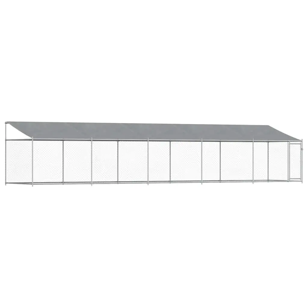 Dog Kennel Grey Outdoor Galvanised Steel with Roof and Lockable Door