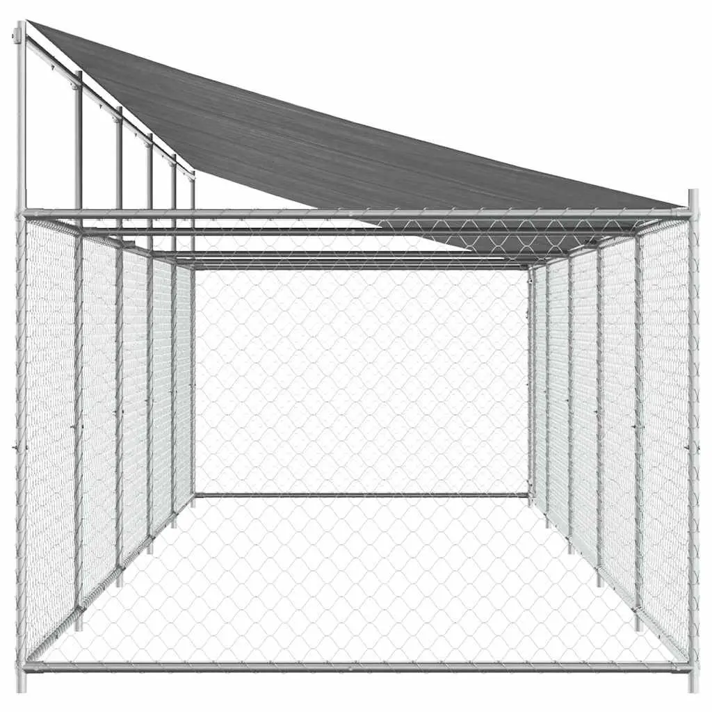 Dog Kennel Grey Outdoor Galvanised Steel with Roof and Lockable Door