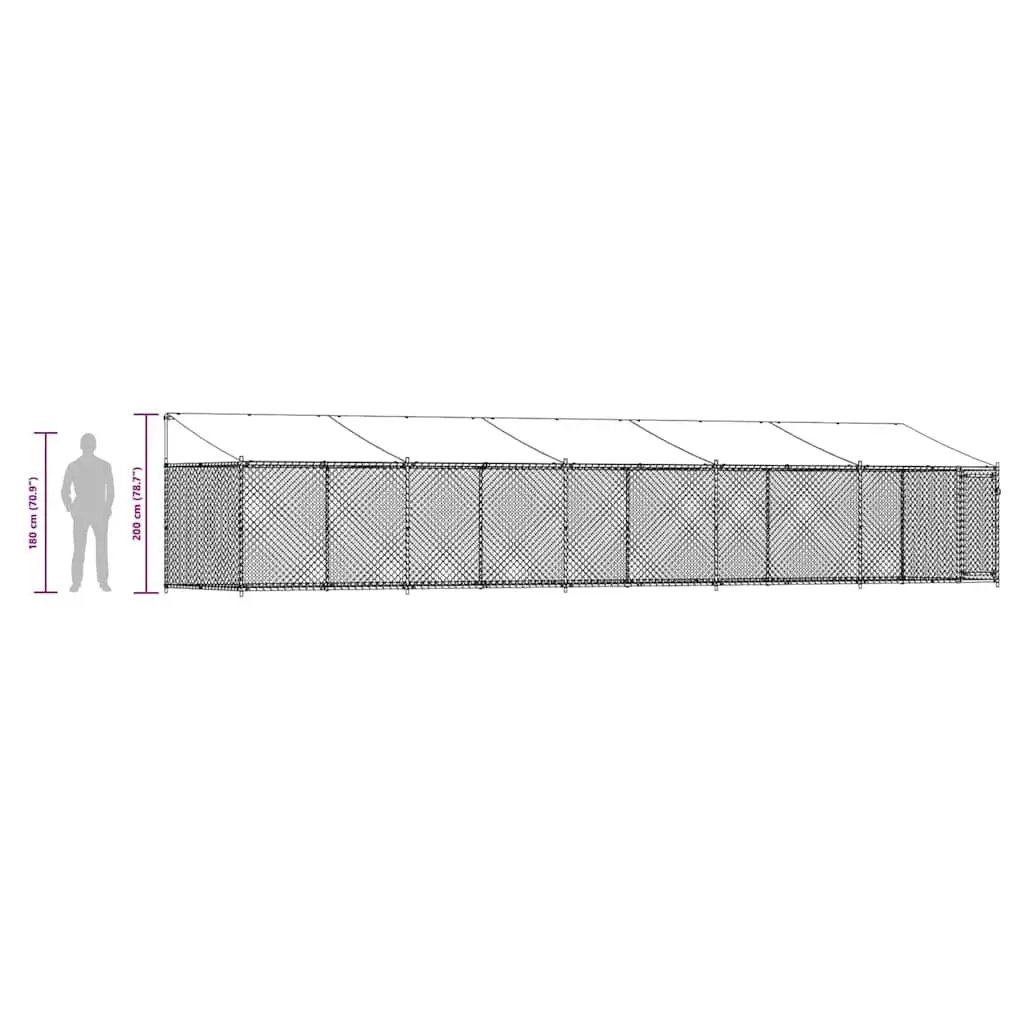 Dog Kennel Grey Outdoor Galvanised Steel with Roof and Lockable Door