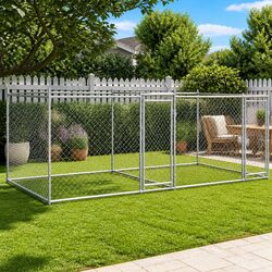 Dog Cage Kennel Run Enclosure Grey Galvanised Steel Outdoor Pet Exercise Pen