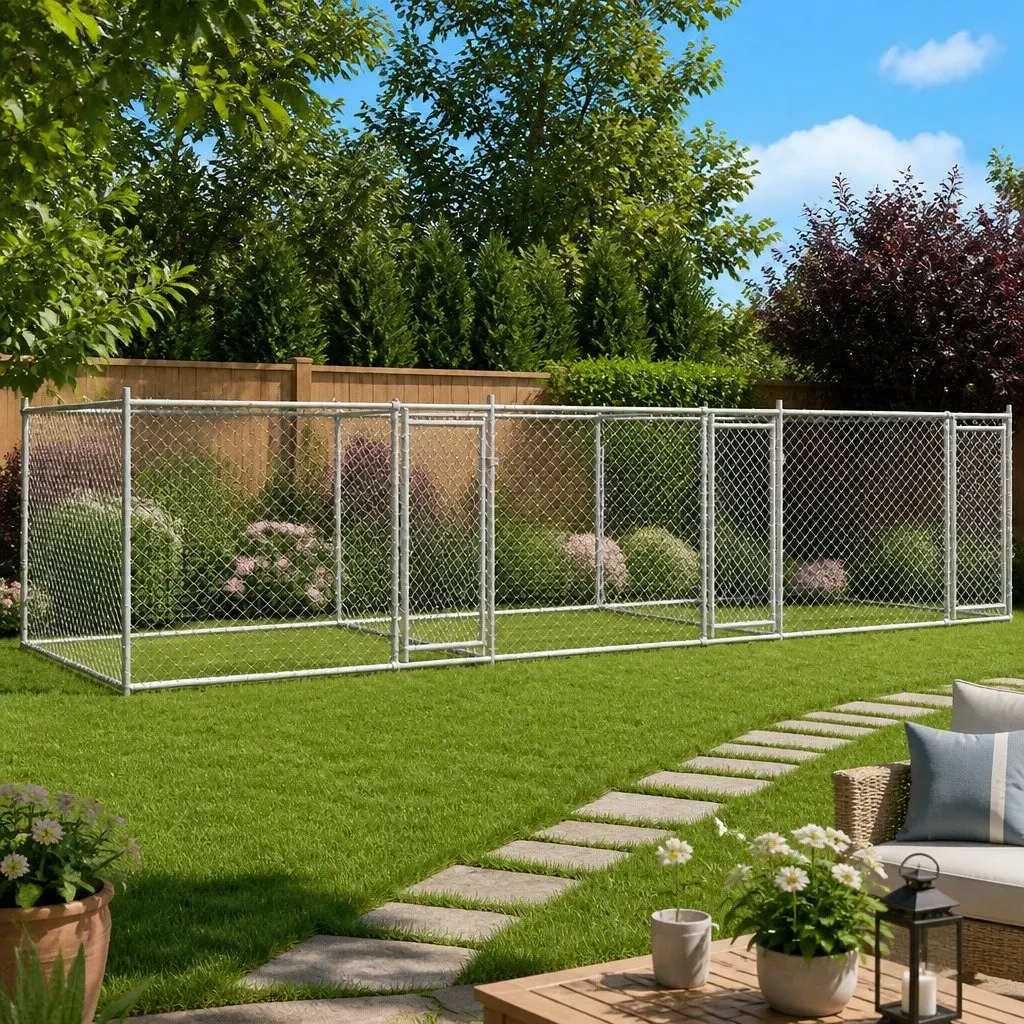 Dog Kennel Grey 6x2x1.5m Galvanised Steel Outdoor Pet Enclosure