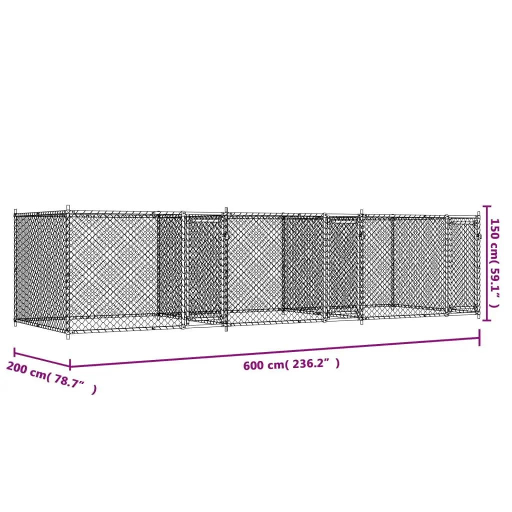 Dog Kennel Grey 6x2x1.5m Galvanised Steel Outdoor Pet Enclosure