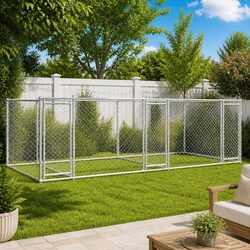 Dog Kennel Cage with Doors 8x2x1.5 m Galvanised Steel Outdoor Pet Run Grey