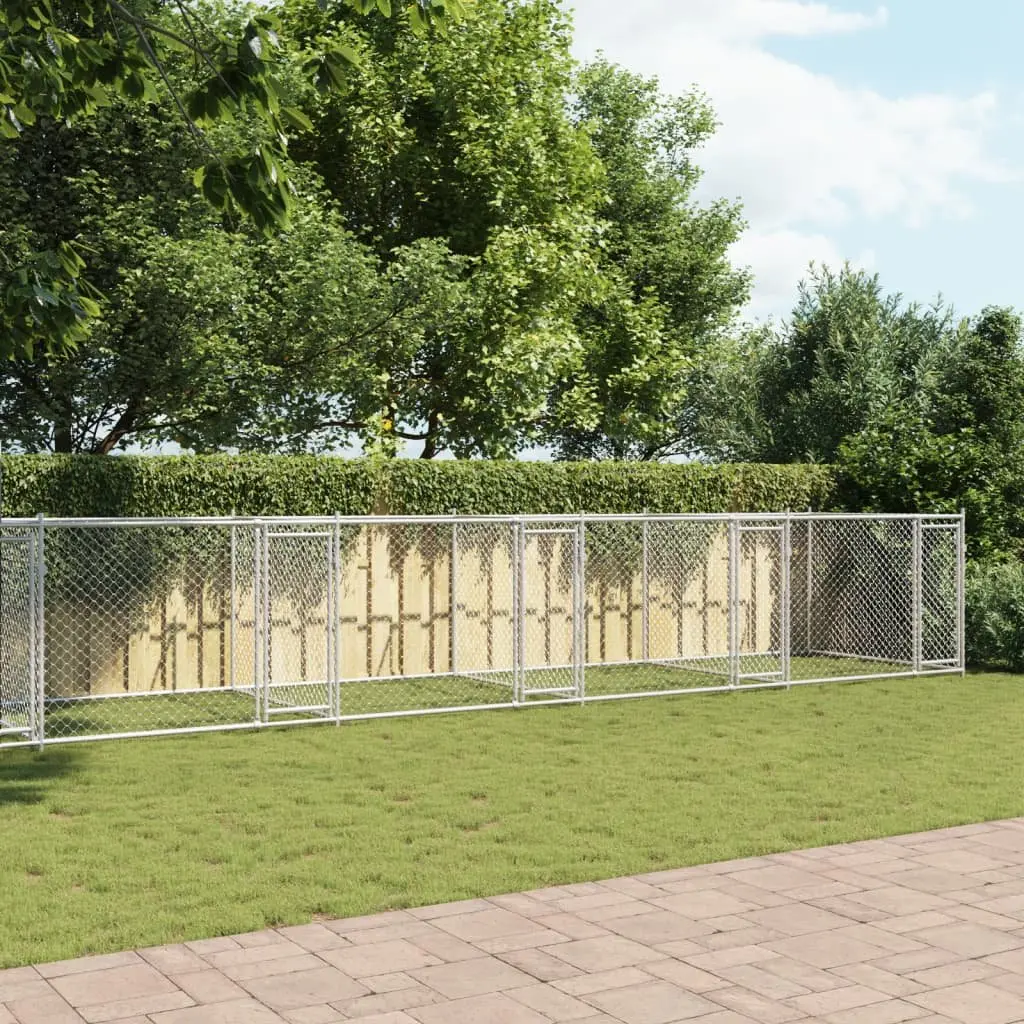 Dog Kennel Grey 10m x 2m Galvanised Steel Outdoor Enclosure with Lockable Doors