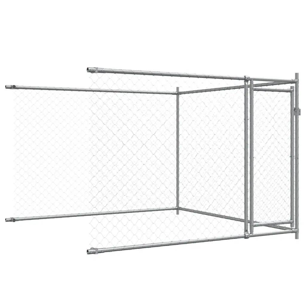 Dog Cage Grey Galvanised Steel Outdoor Kennel Run Pen Lockable Doors Mesh