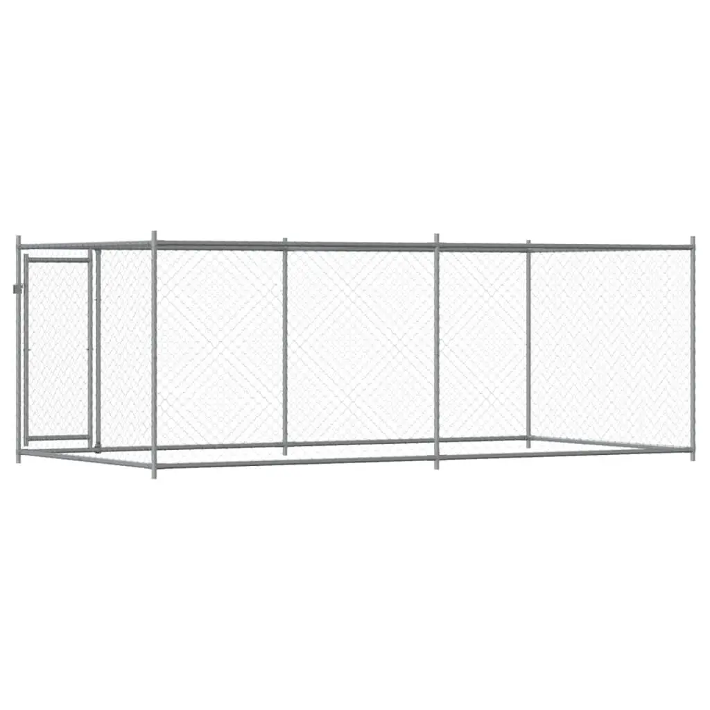 Dog Kennel Grey Galvanised Steel Outdoor Cage with Lockable Door