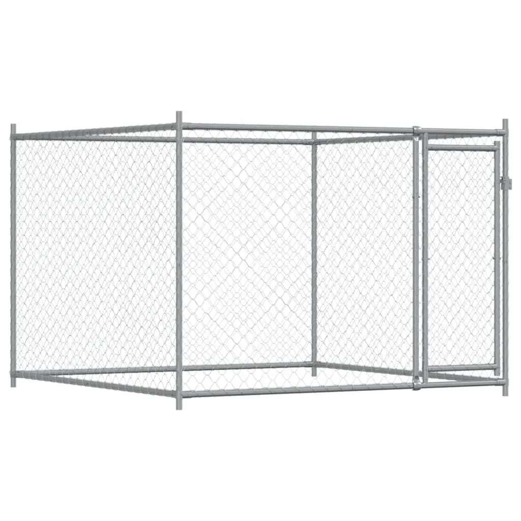 Dog Cage Grey Galvanised Steel Outdoor Kennel Pen Mesh Lockable Door