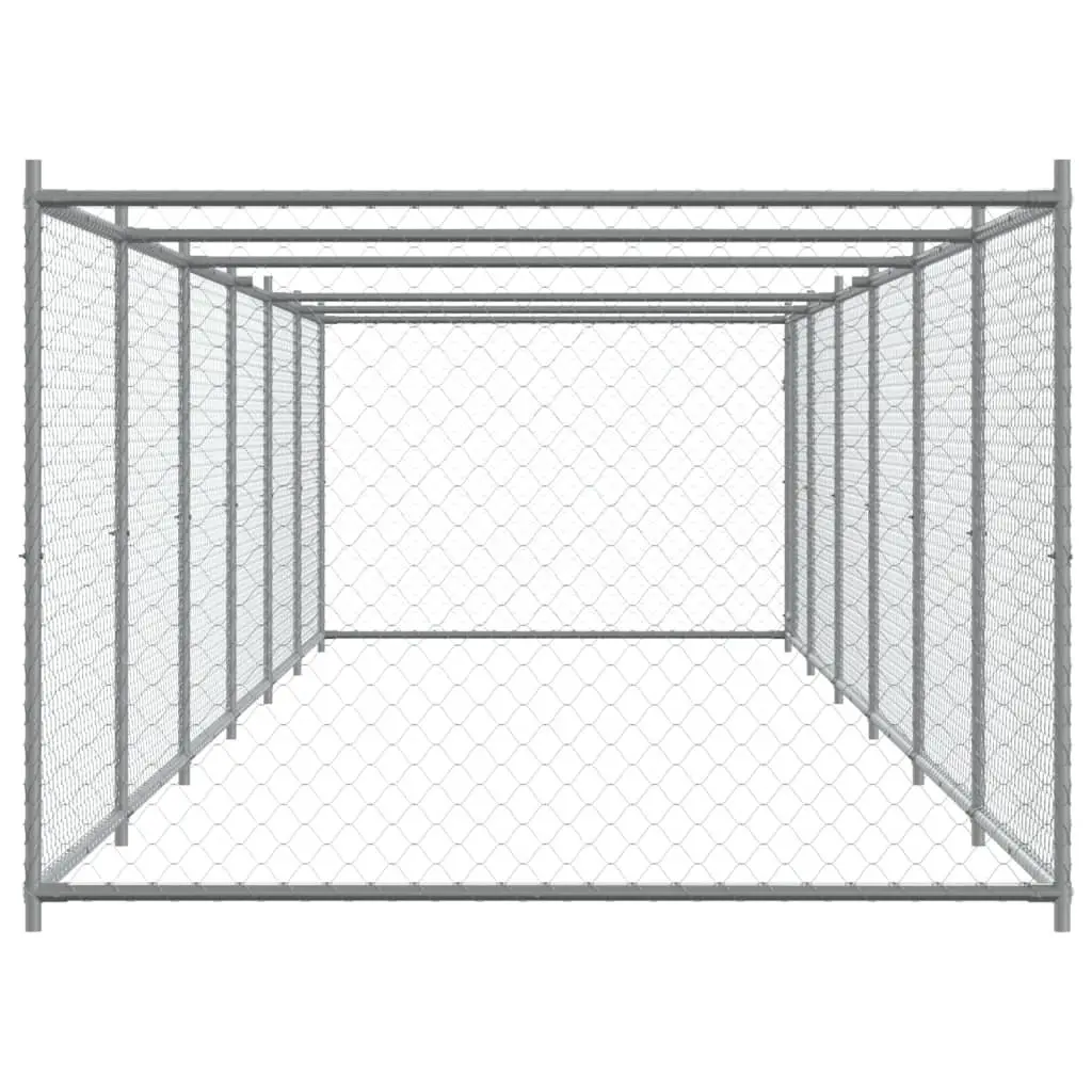 Dog Cage Grey Galvanised Steel Outdoor Exercise Pen with Lockable Door