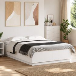RGB LED Bed Frame, Slatted Base, White 150x200 cm