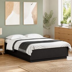 Black Bed Frame with LED Lights - Modern Design, Reliable Support