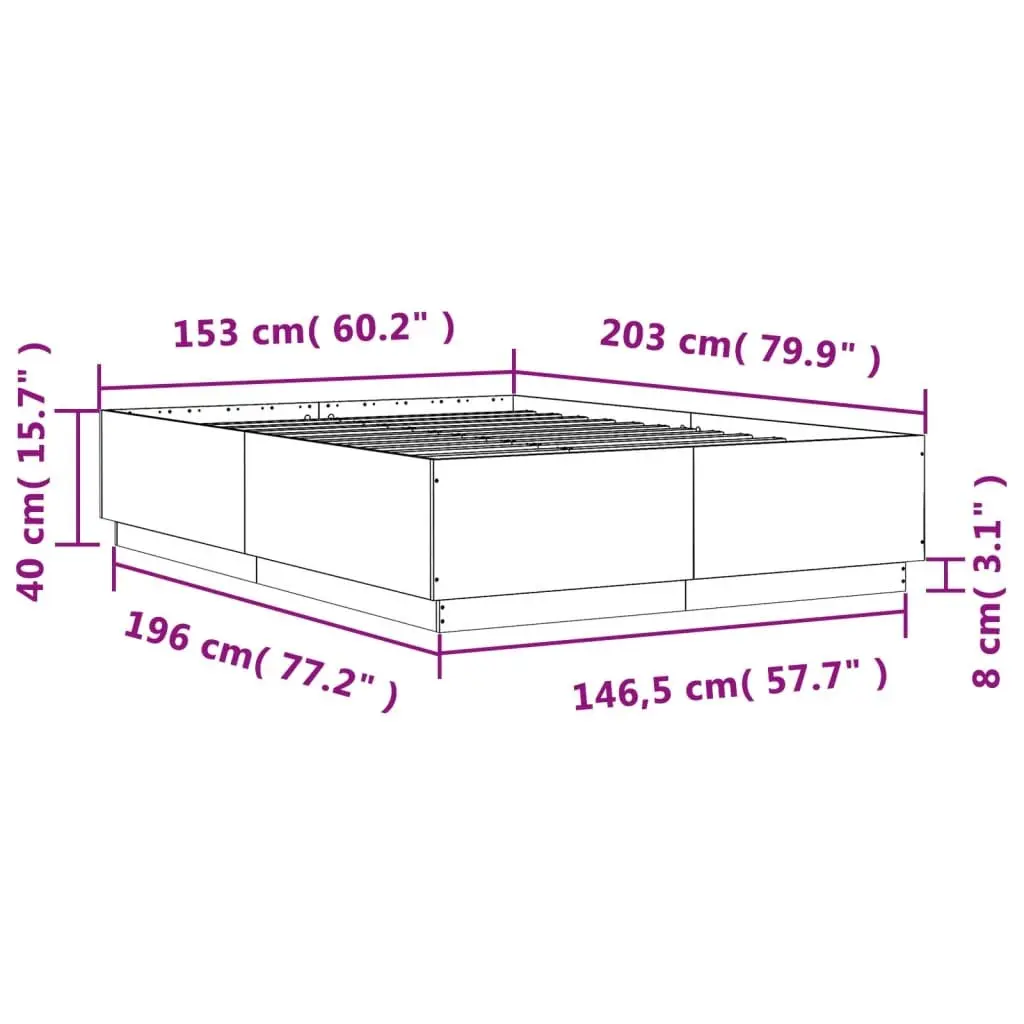 Black Bed Frame with RGB LED Lights Slatted Base 150x200 cm Platform Bedroom