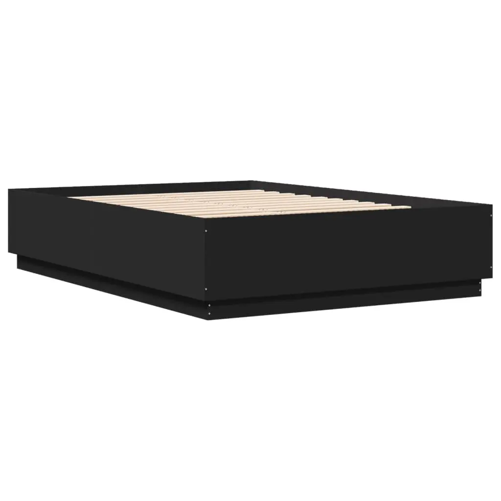 Black Bed Frame with RGB LED Lights Slatted Base 150x200 cm Platform Bedroom