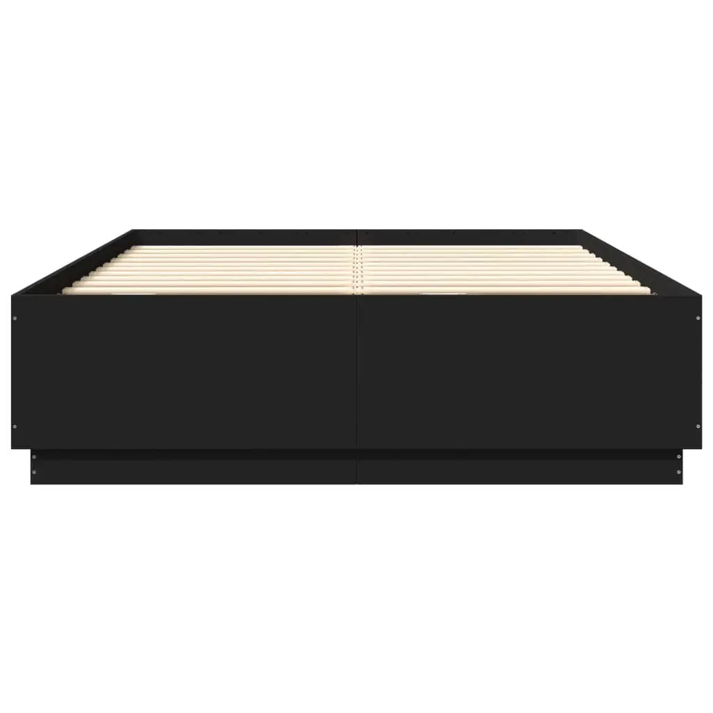 Black Bed Frame with RGB LED Lights Slatted Base 150x200 cm Platform Bedroom